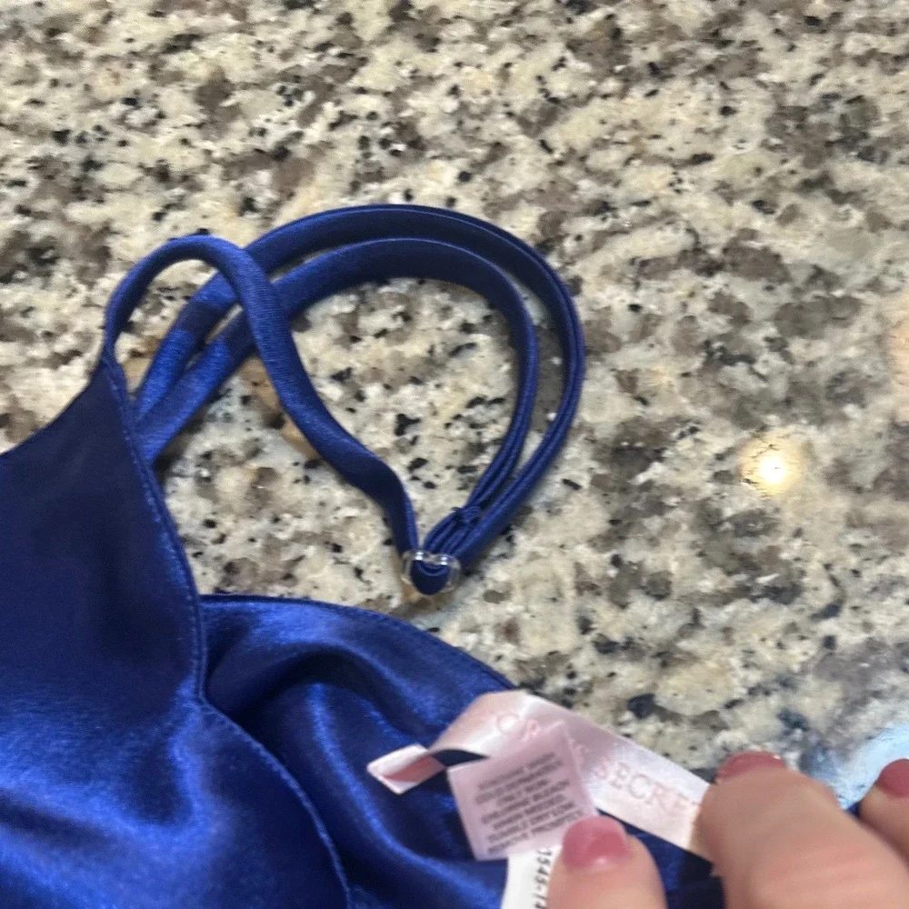 Victoria's Secret Royal Blue Satin Sheer Babydoll‎ Chemise Lingerie Nightie L